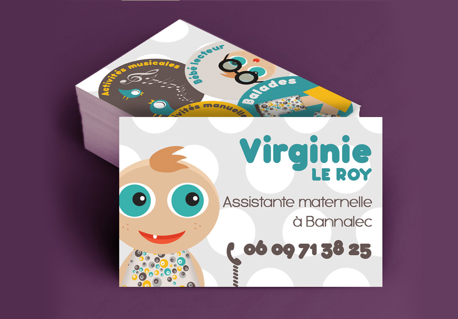 Carte de visite Assistante maternelle - Création de carte de visite par Emilie Le Béhérec Prima, Graphiste freelance dans le domaine de l'enfance